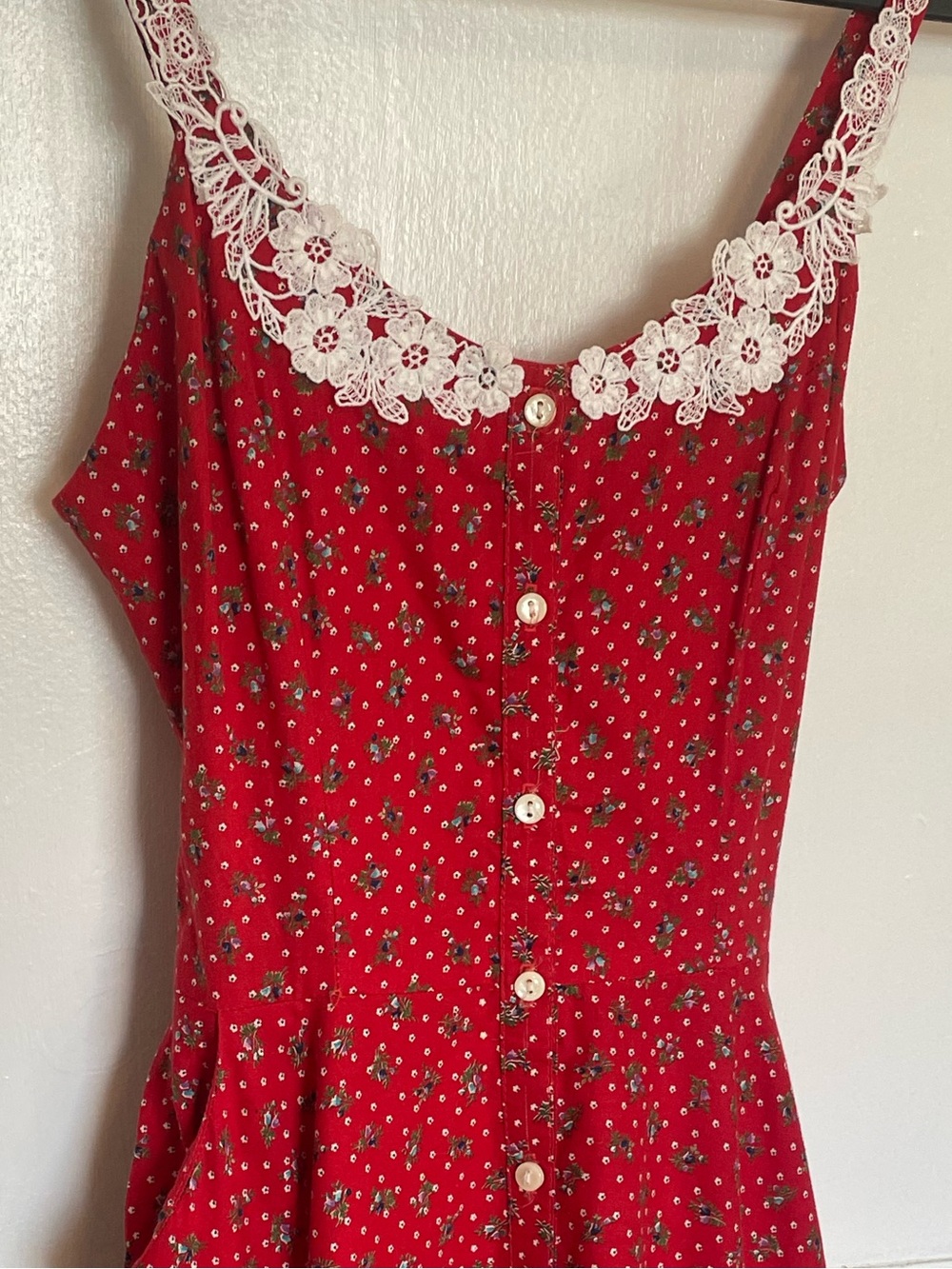 Gunne Sax Red Calico Prairie Dress Vintage 70s - Picture 4 of 6